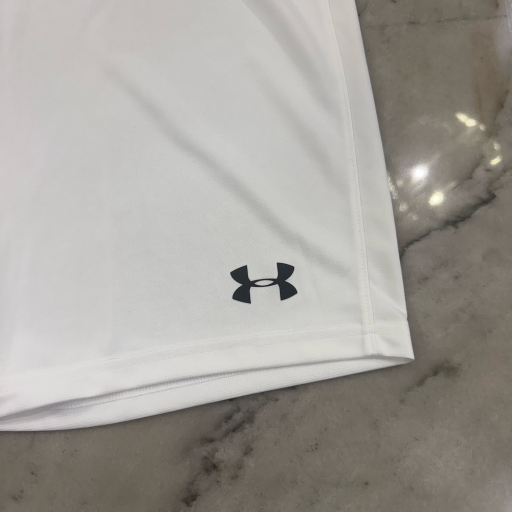 Under Armour Men’s White Athletic Training Shorts with Black Logo (NWOT) - Picture 2 of 6